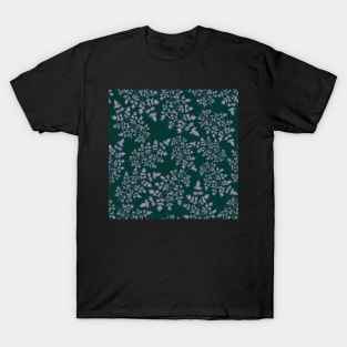 Hedgerow ferns in lilac on dark green T-Shirt